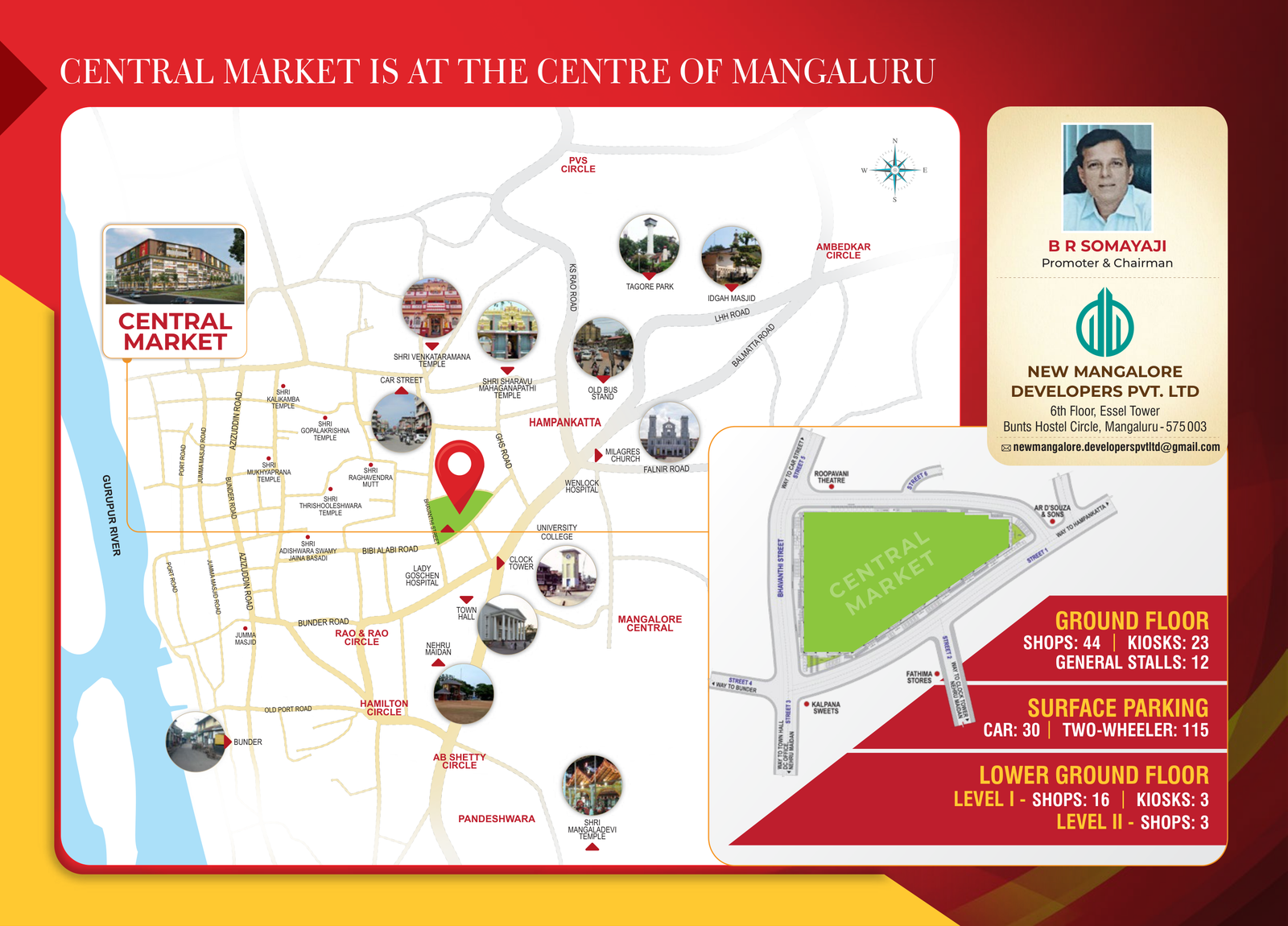 Central Market location map - at the centre of Mangaluru